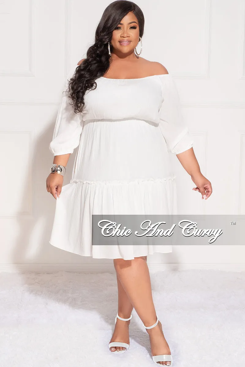 Breathable fabric Final Sale Plus Size Off the Shoulder Tiered Dress in White