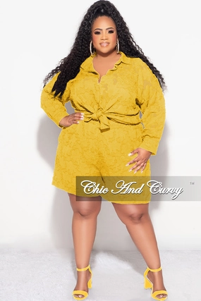 Final Sale Plus Size 2pc Collar Button Up Top And Short Set In Mustard TaglessLabel