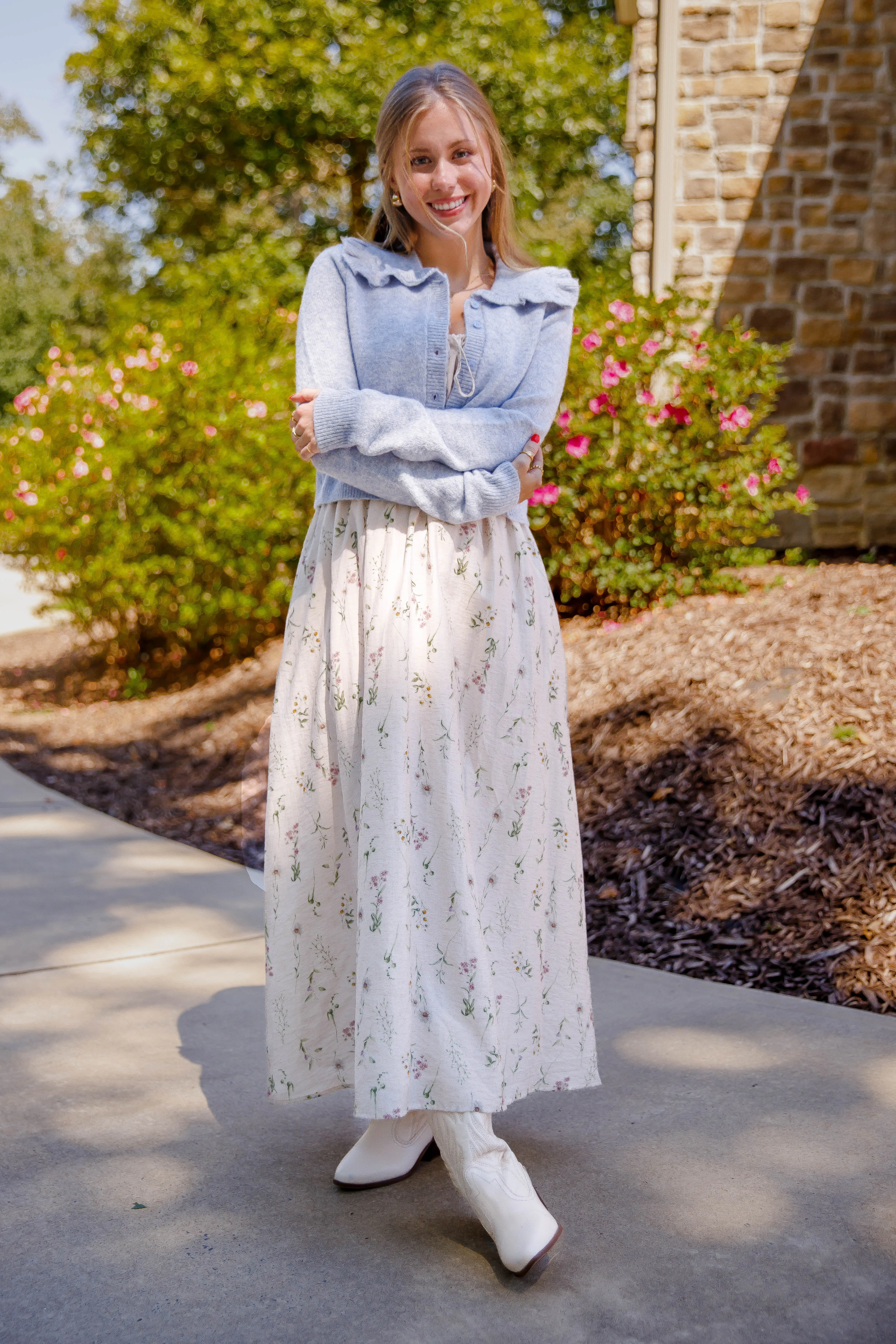 DoubleLayered Neckline Distressed Texture Frills and Thrills Cardigan-Baby Blue