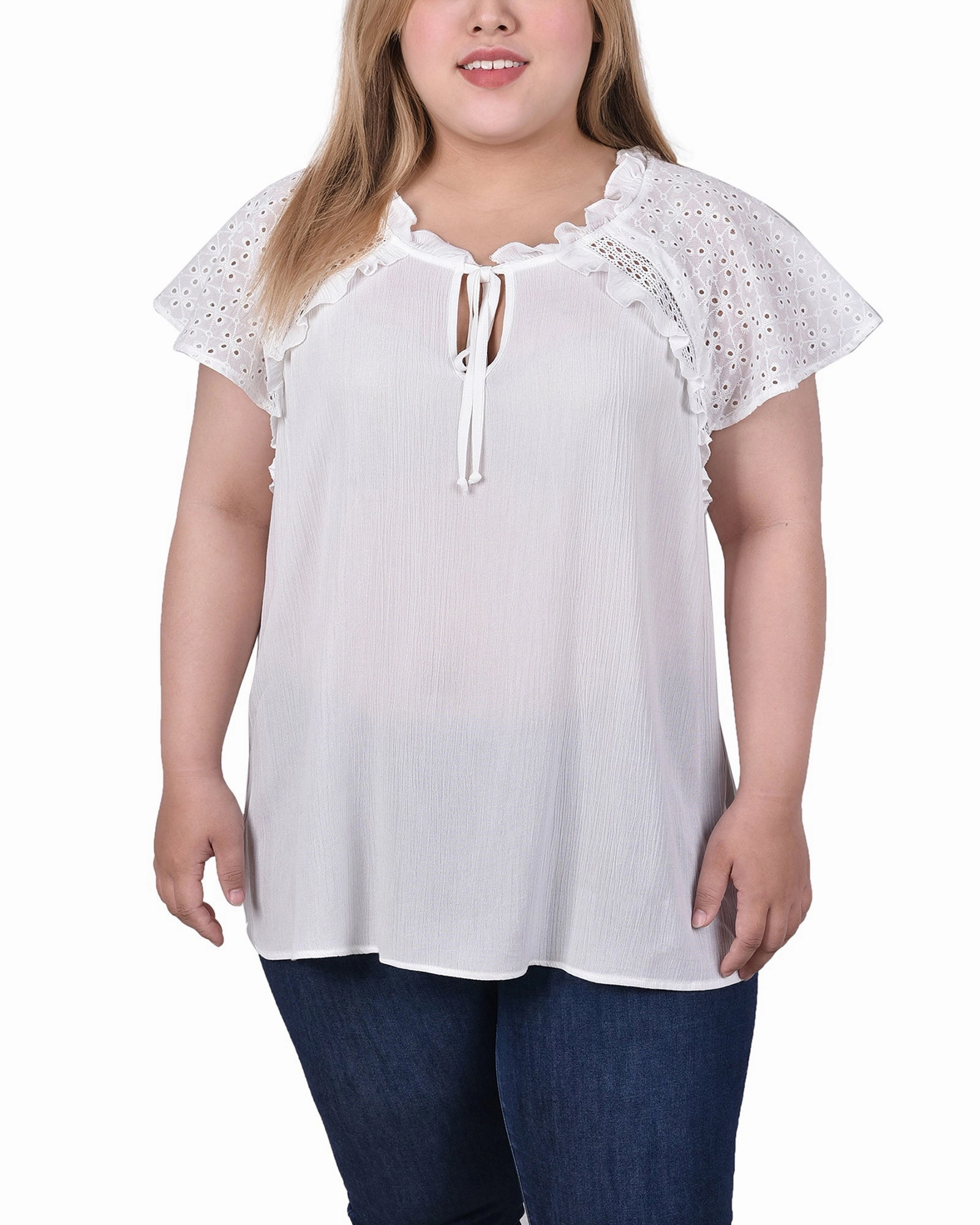 Eyelet Sleeve Blouse FlexibleElasticatedEdging