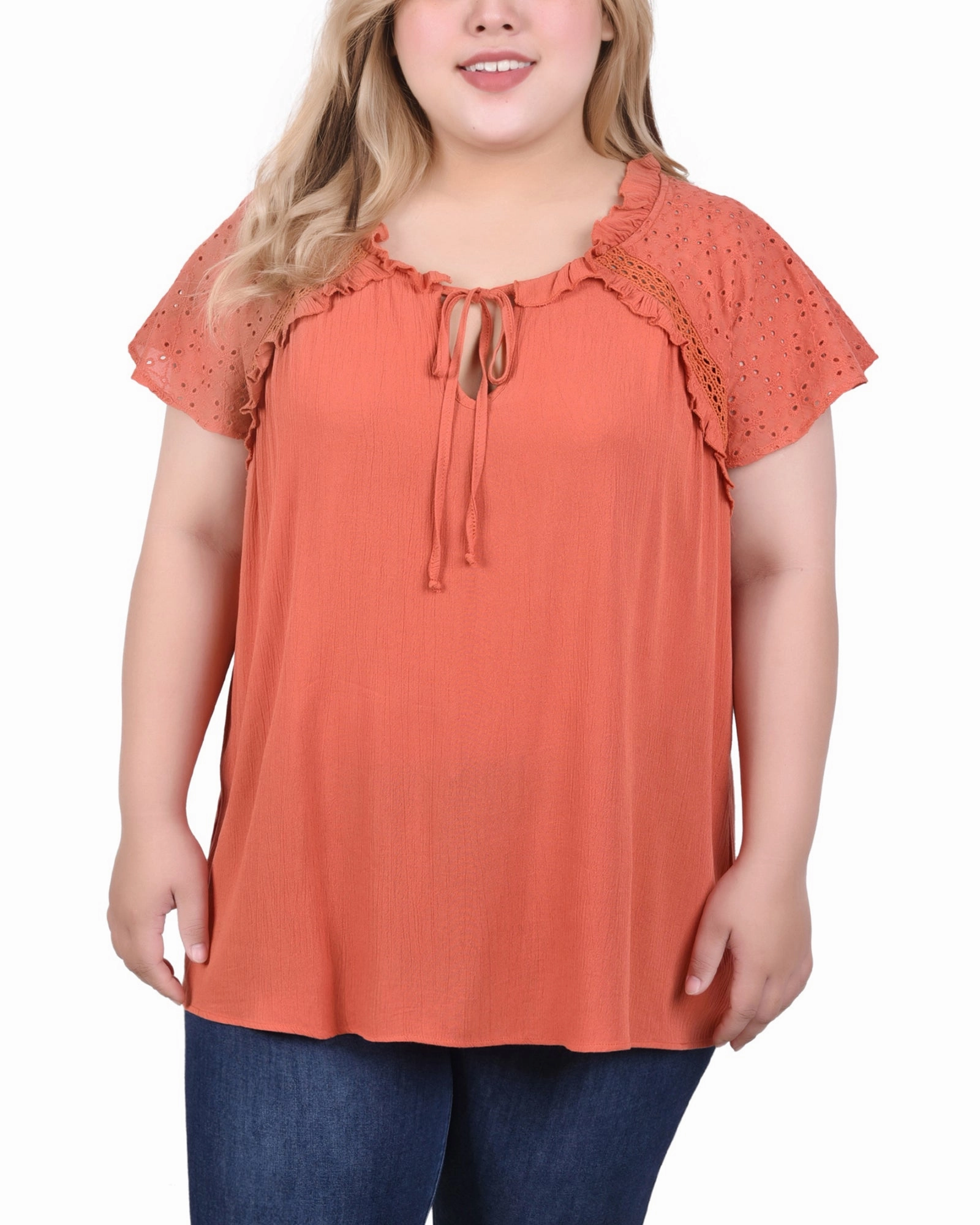 Four Way Stretch Eyelet Sleeve Blouse