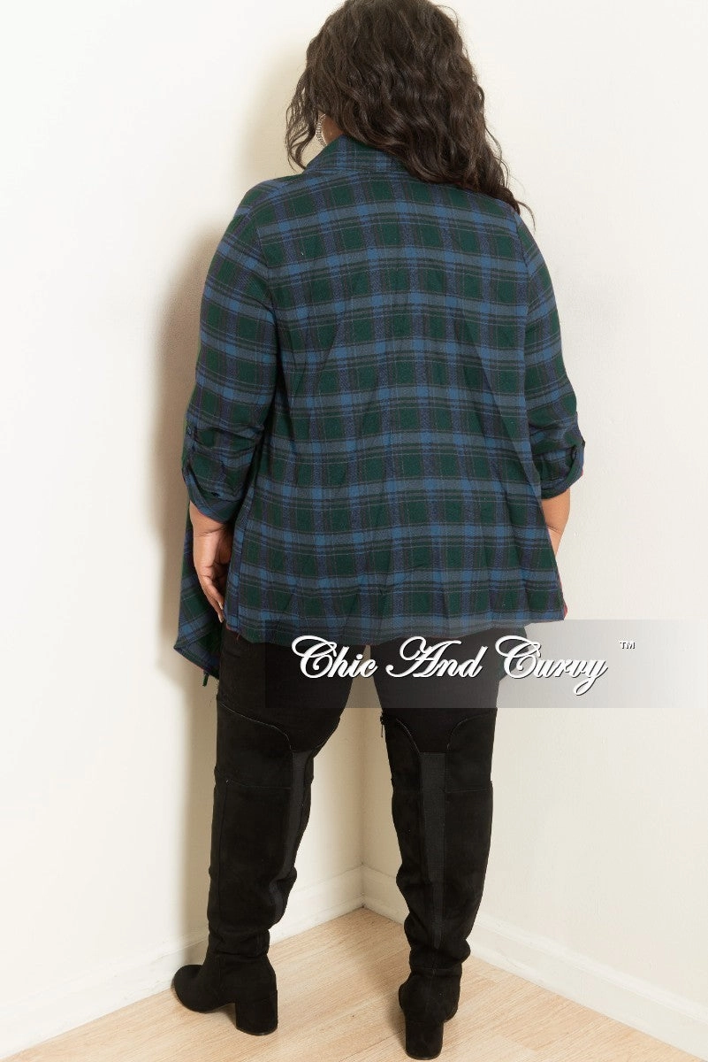 *Final Sale Plus Size Open Front Cardigan Dark Green and Navy Cool Touch