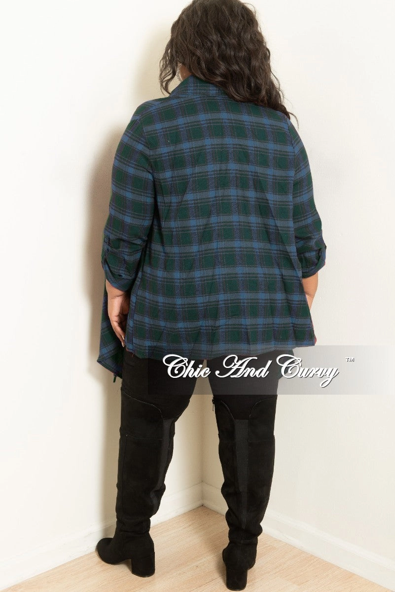 *Final Sale Plus Size Open Front Cardigan Dark Green and Navy Tailored Wear