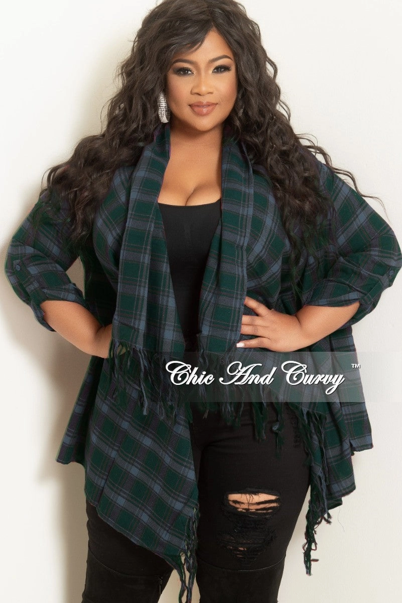 Light Reflective Details *Final Sale Plus Size Open Front Cardigan Dark Green and Navy