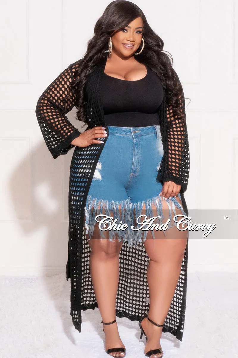 Seamless Design Final Sale Plus Size Crochet Cardigan with Tie in Black