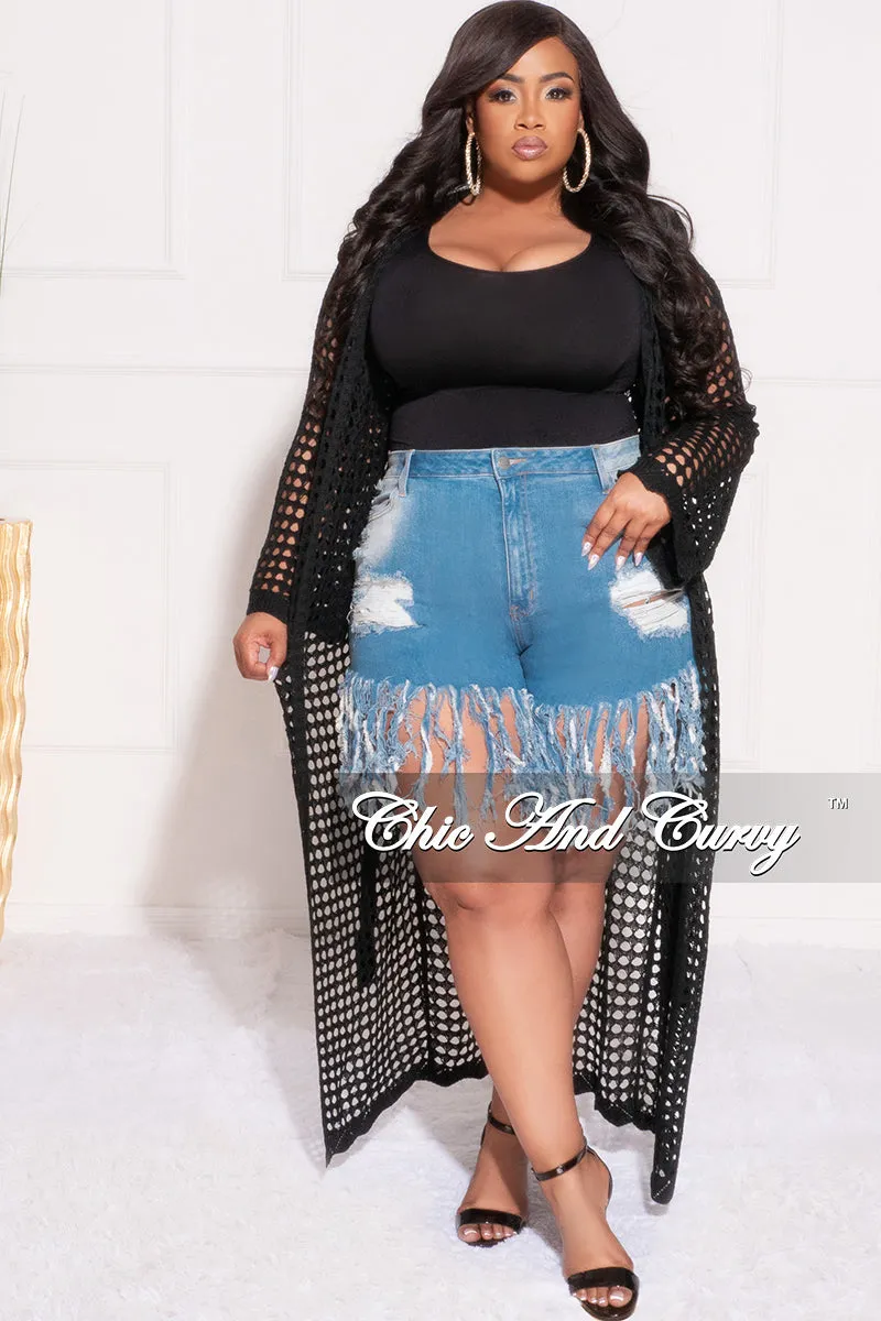 Air Comfort Final Sale Plus Size Crochet Cardigan with Tie in Black