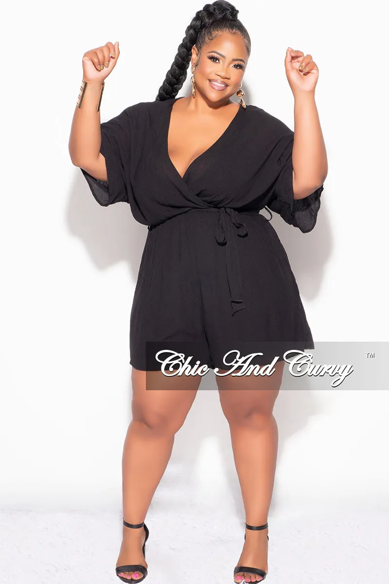 NonChafingLegs Final Sale Plus Size Faux Wrap Romper with Tie in Black