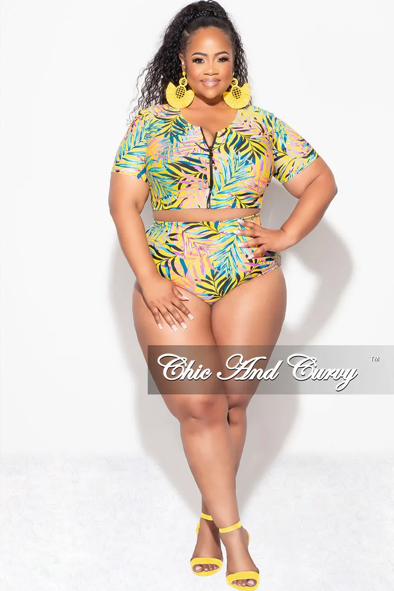 Wind Resistance Exclusive Chic And Curvy - Final Sale Plus Size 2pc Swimwear in Yellow Tropical Print