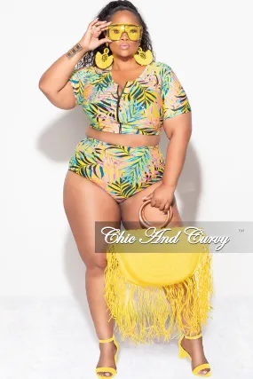 Move Freely Exclusive Chic And Curvy - Final Sale Plus Size 2pc Swimwear in Yellow Tropical Print