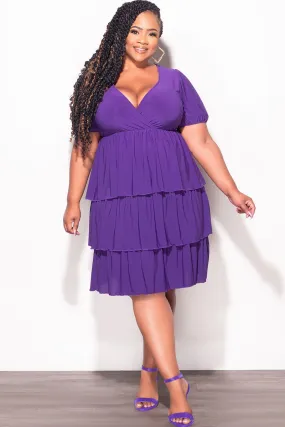 ErgonomicArticulatedDesign Final Sale Plus Size Faux Wrap Layered Ruffle Dress in Purple