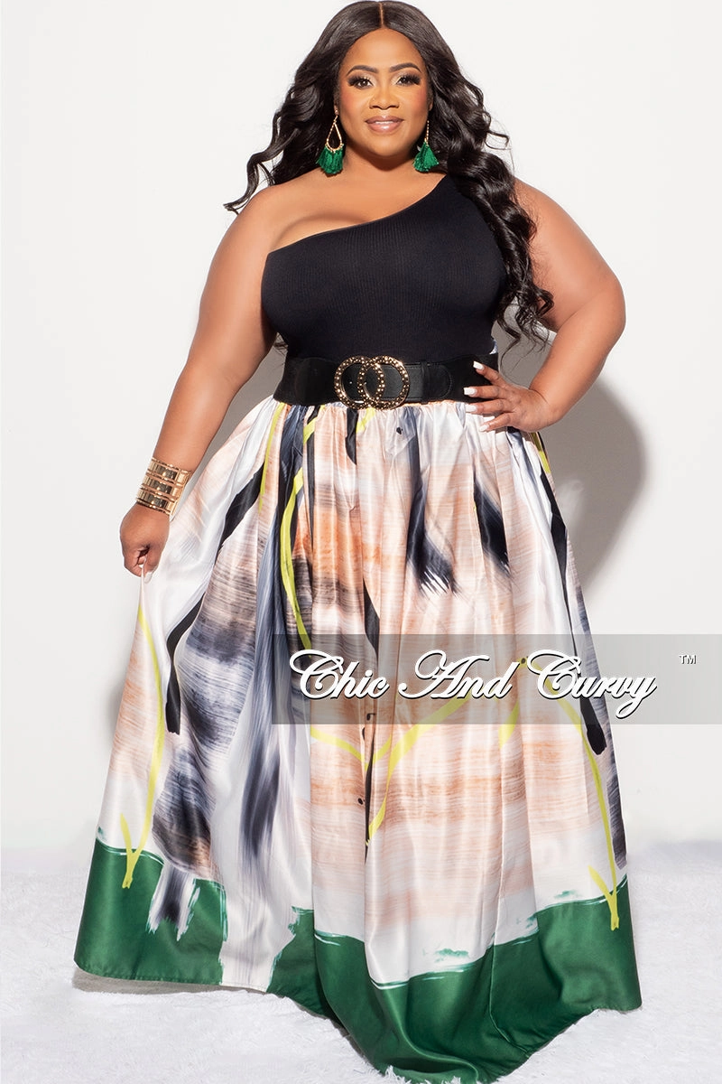 Anti Snag Fabric Final Sale Plus Size Maxi Satin Skirt in Tan, Black, White, Neon and Green Print (Skirt Only)