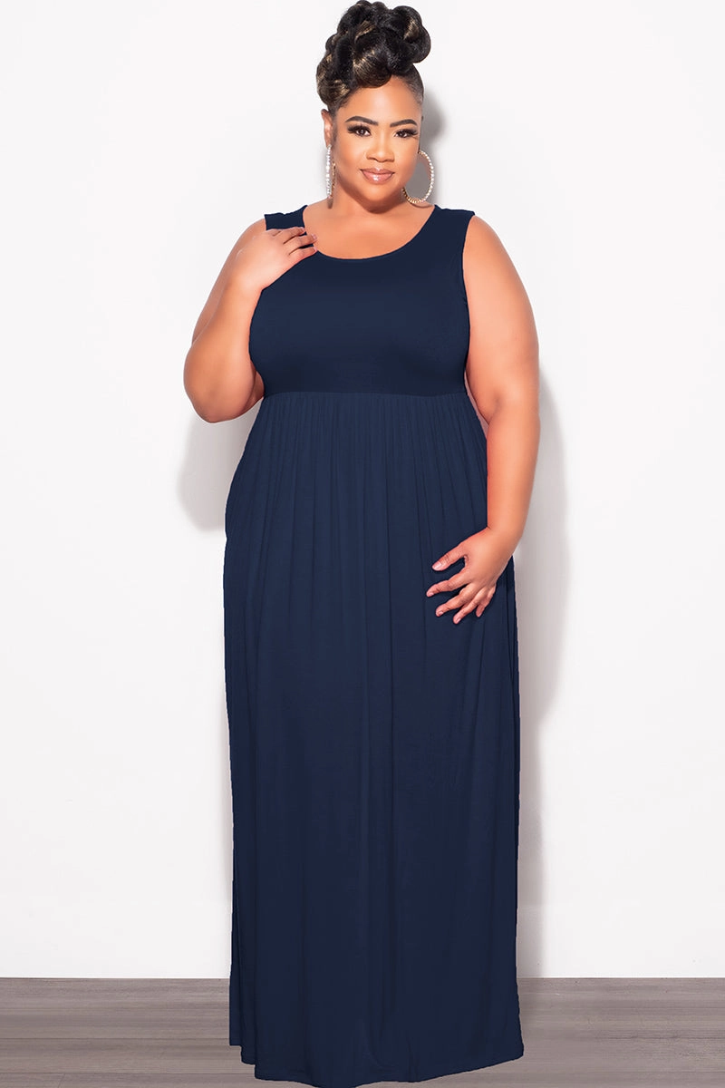 Final Sale Plus Size Sleeveless Maxi Dress in Navy Ultra Stretch Performance Comfort