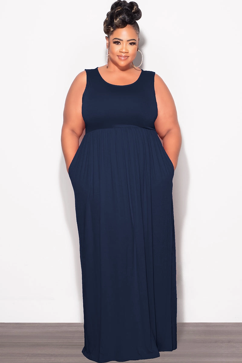 Final Sale Plus Size Sleeveless Maxi Dress in Navy Flexible Gusset Daily Motion