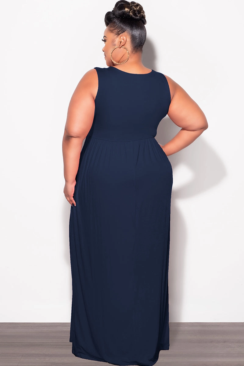 Final Sale Plus Size Sleeveless Maxi Dress in Navy Easy Motion Quick Fit Design