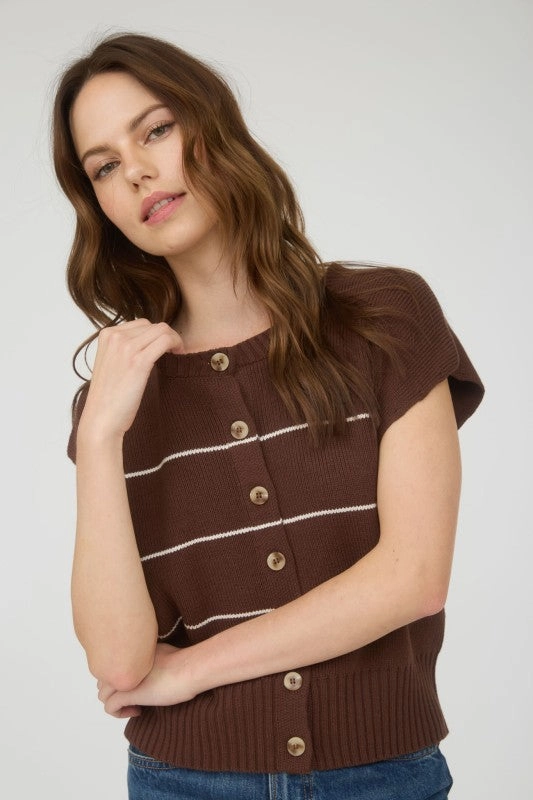 Sustainable Textile Amanda Stripe Button Down Short Sleeve Knit Cardigan