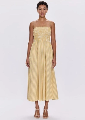 Pistola Bianca Shirred Bodice Dress Beach Sand Stripe Perfect For Work Tailored Layers