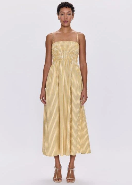 Pistola Bianca Shirred Bodice Dress Beach Sand Stripe Versatile and Comfortable Natural Layers