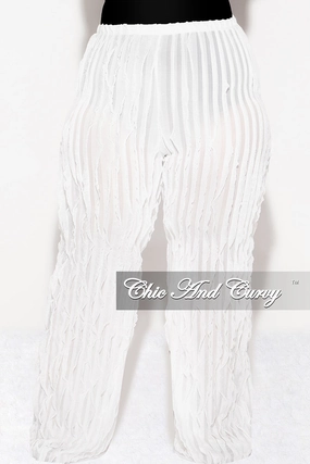 Body shaping Final Sale Plus Size Ripple Mesh  Pants in Ivory