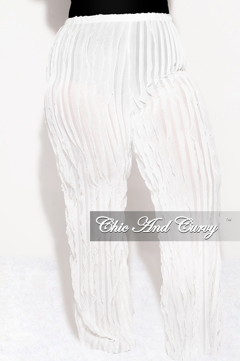 Final Sale Plus Size Ripple Mesh  Pants in Ivory Contrast Trim Layering Piece