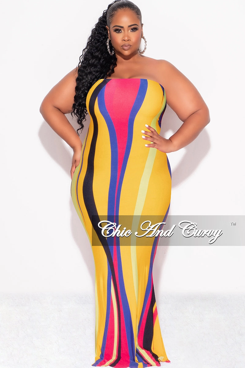 Breathable Motion Final Sale Plus Size Strapless Mermaid Maxi Dress in Mustard Fuchsia Purple Neon Royal Blue and Black