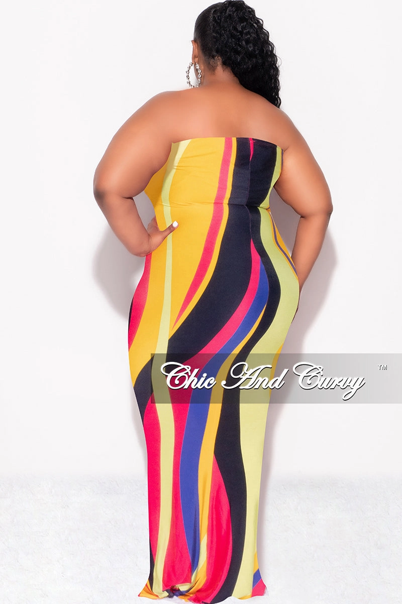 Final Sale Plus Size Strapless Mermaid Maxi Dress in Mustard Fuchsia Purple Neon Royal Blue and Black Indoor Comfort