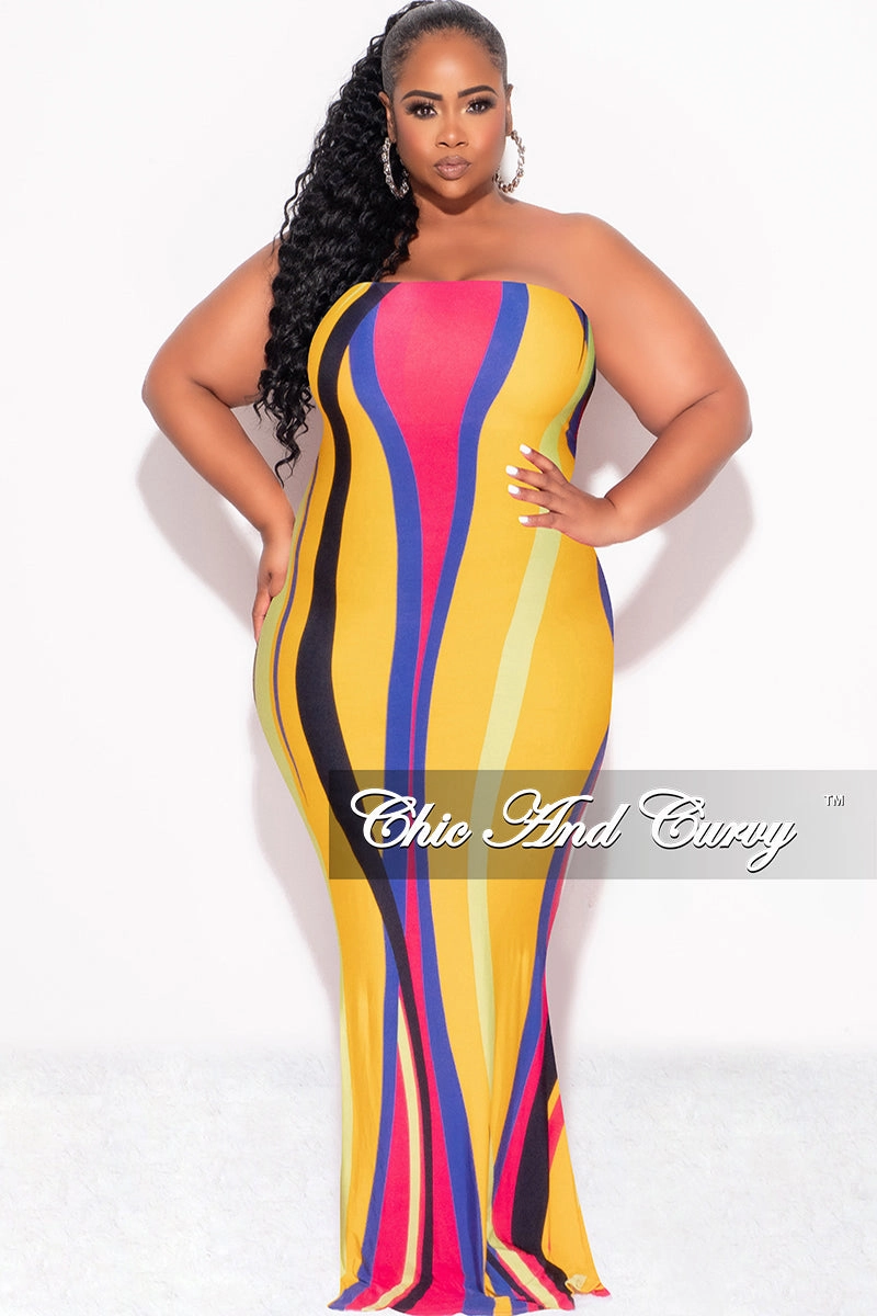 Final Sale Plus Size Strapless Mermaid Maxi Dress in Mustard Fuchsia Purple Neon Royal Blue and Black tech fabric All Day Comfort Fit