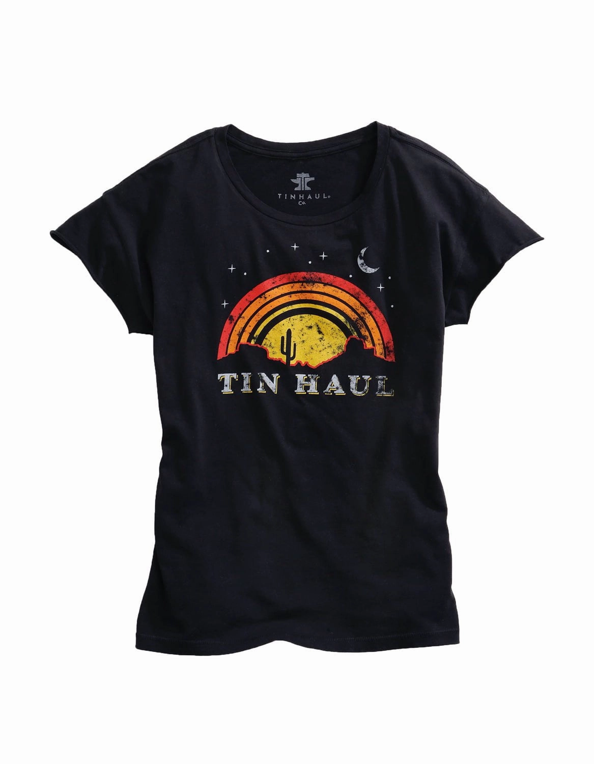 Tin Haul Womens Black 100% Cotton Sunset and Moon S/S T-Shirt Beach Wear Rugged Style