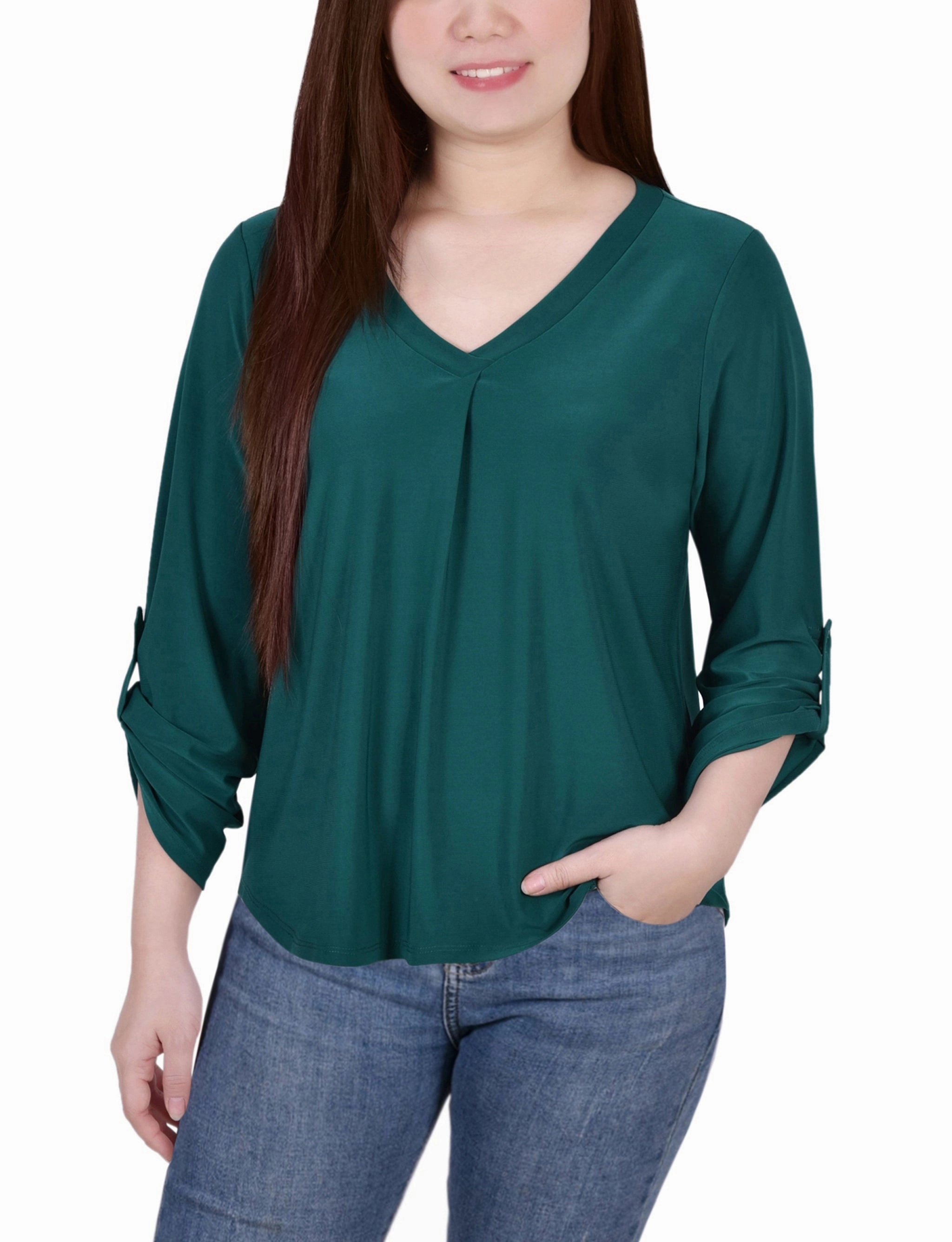 DurableReinforcement 3/4 Sleeve V Neck Top