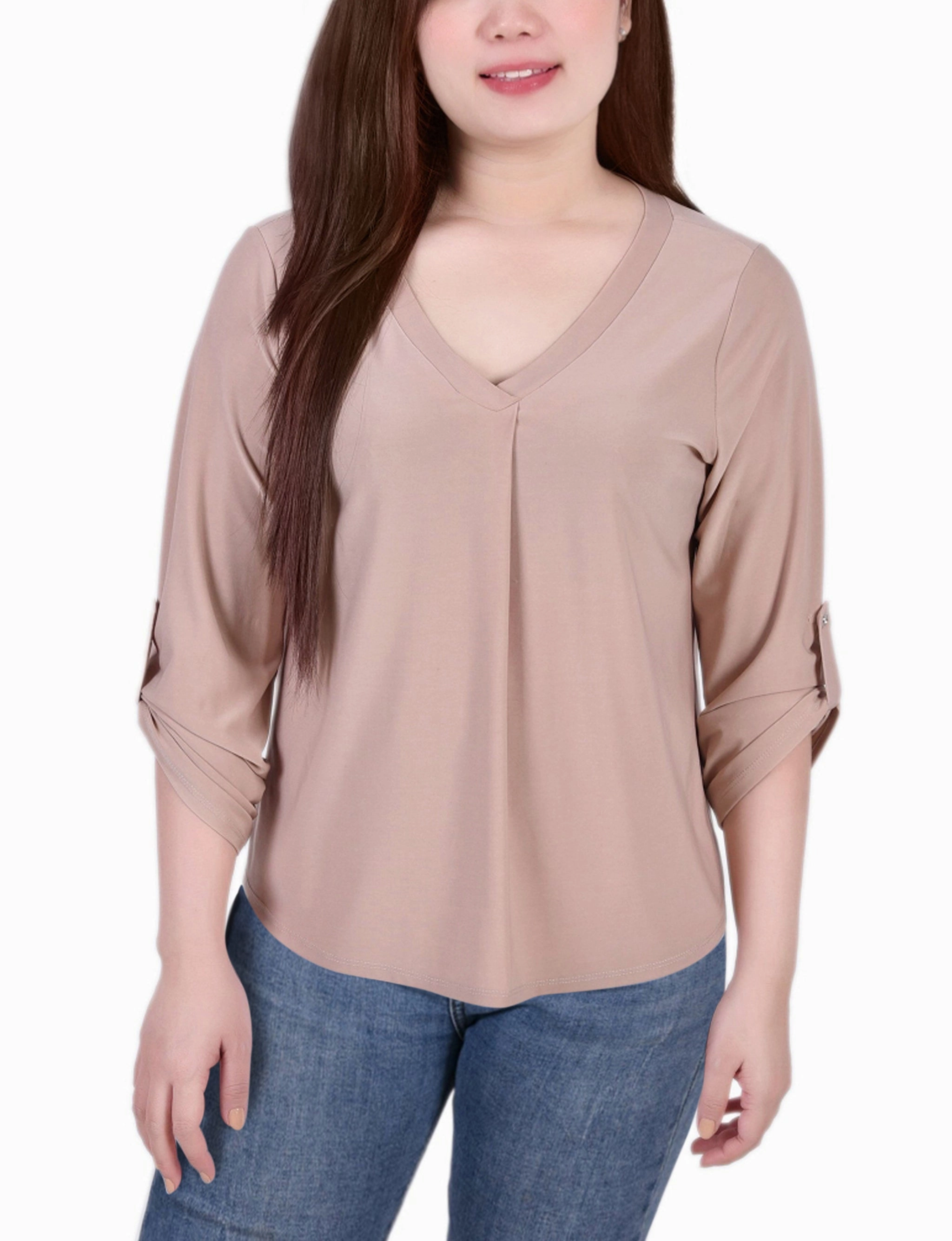 3/4 Sleeve V Neck Top FourWay Stretch Fabric
