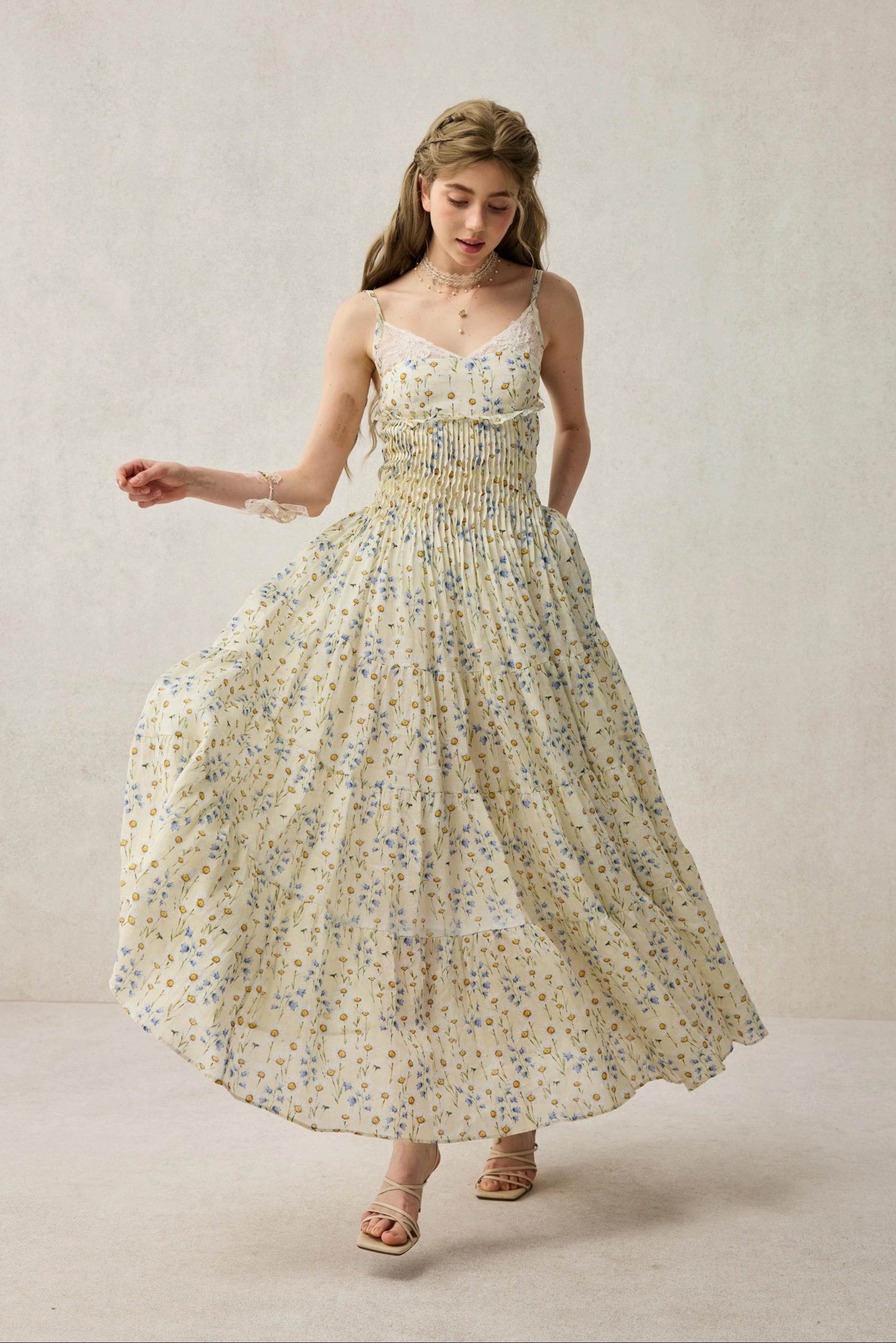 Gripper Waistband Anti Pilling Daisy Veil 30 | Accordion Pleated Linen dress