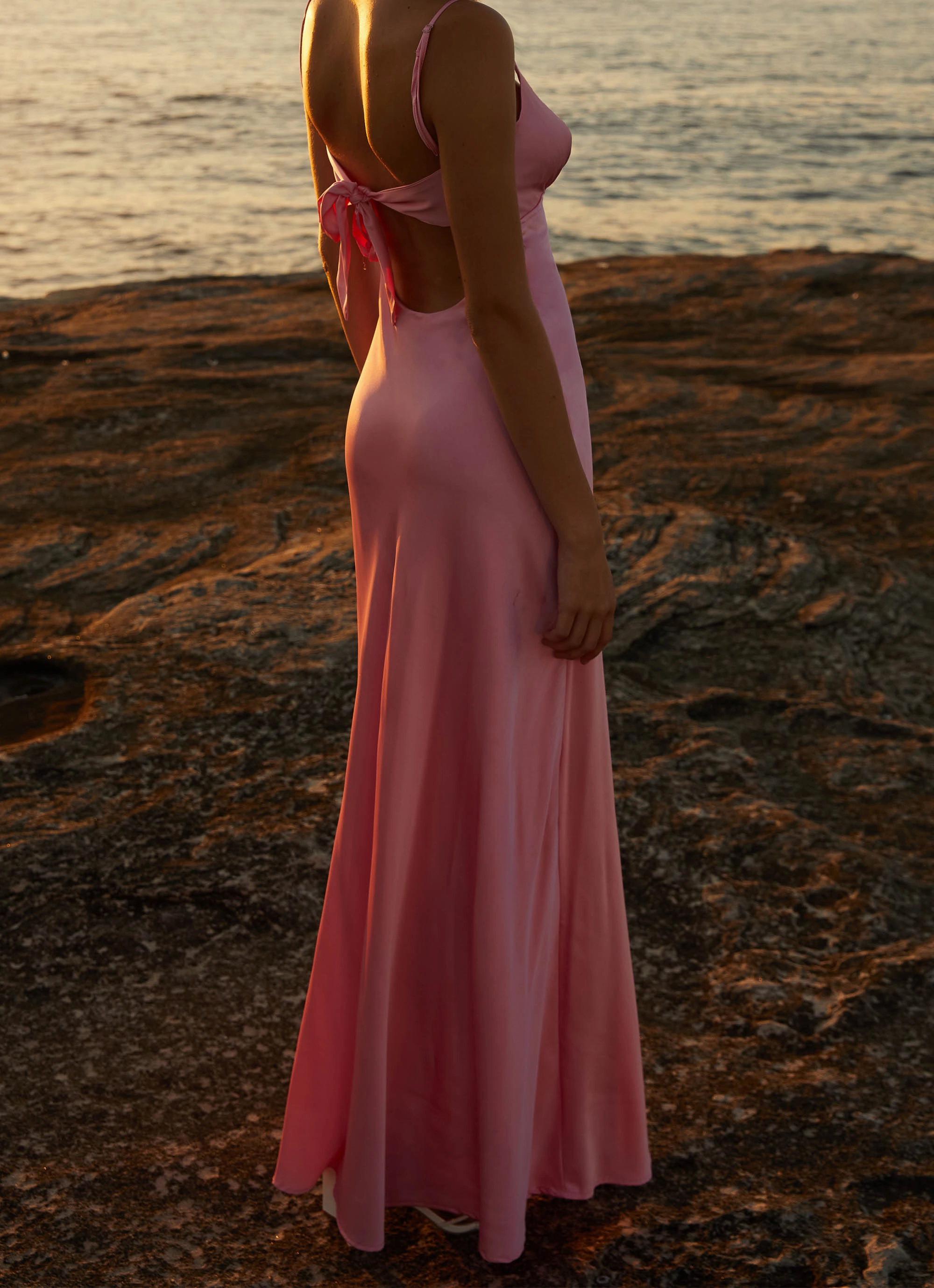 Flora Satin Maxi Dress - Candy Sweet Mood Relaxed Movement