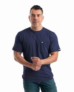 Berne Apparel Mens Performance Pocket Tee Navy Cotton Blend L/S T-Shirt AllDay Comfort