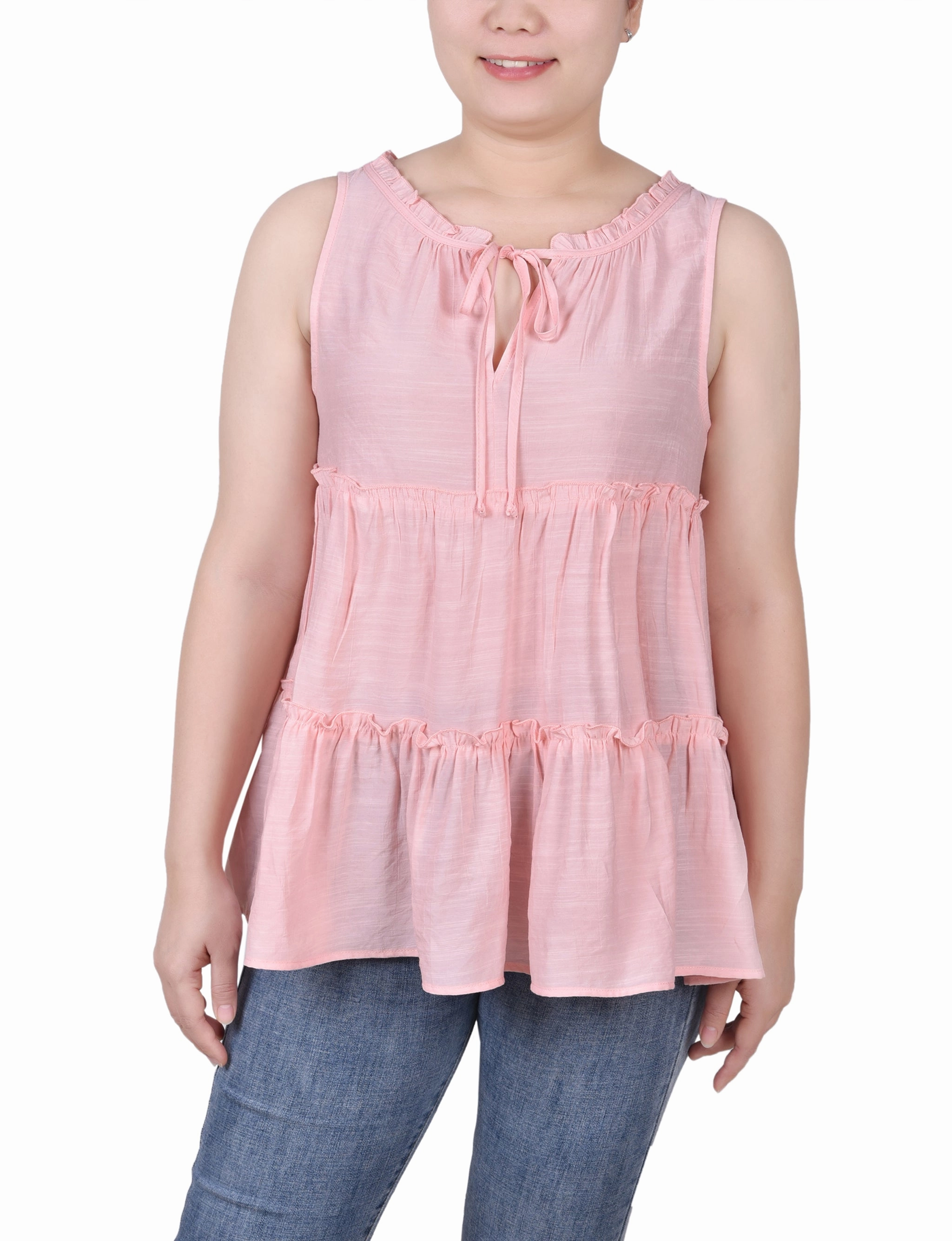 Petite Sleeveless Tiered Blouse Reflective accents