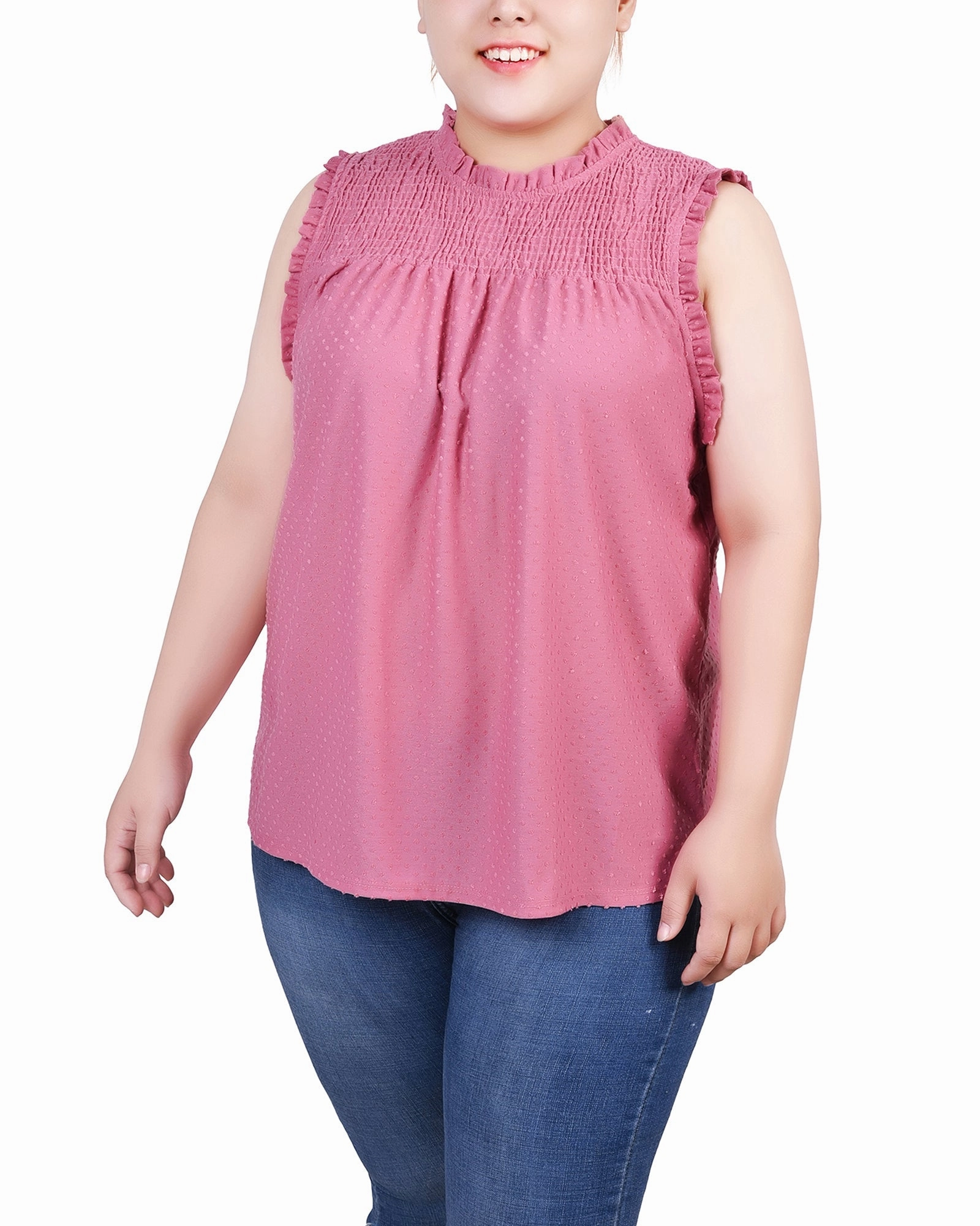 Plus Size Sleeveless Yoke Top With Ruffles LowMaintenanceFabric