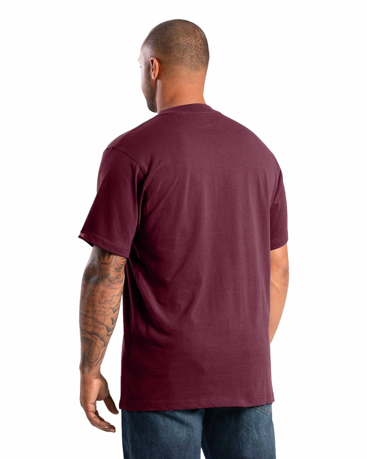 Berne Mens Highland Heavyweight Pocket Burgundy 100% Cotton S/S T-Shirt Flatlock stitching