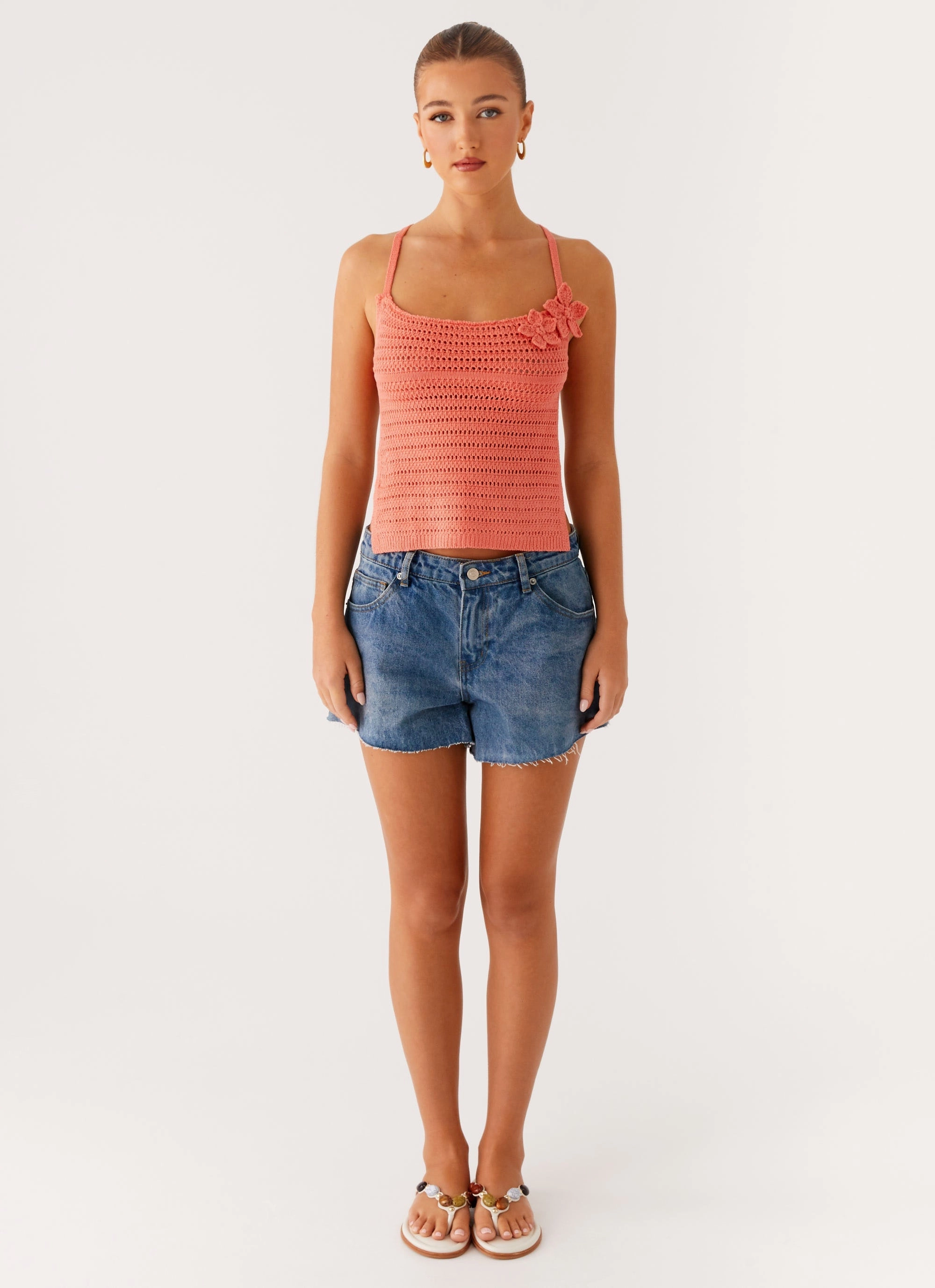 Earthy Tone Colorways Lightweight Kia Cross Back Top - Coral