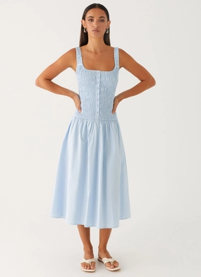 Wildflower Midi Dress - Blue Cozy and Comfortable