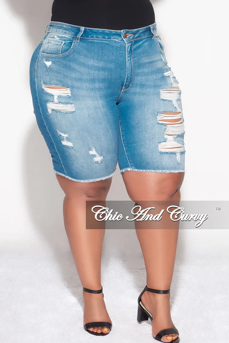 Timeless Comfort Wear Final Sale Plus Size Distressed Bermuda Shorts in Denim
