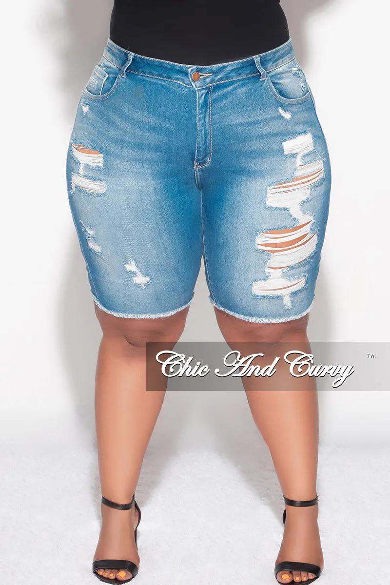 EcoFriendlyMaterial Final Sale Plus Size Distressed Bermuda Shorts in Denim