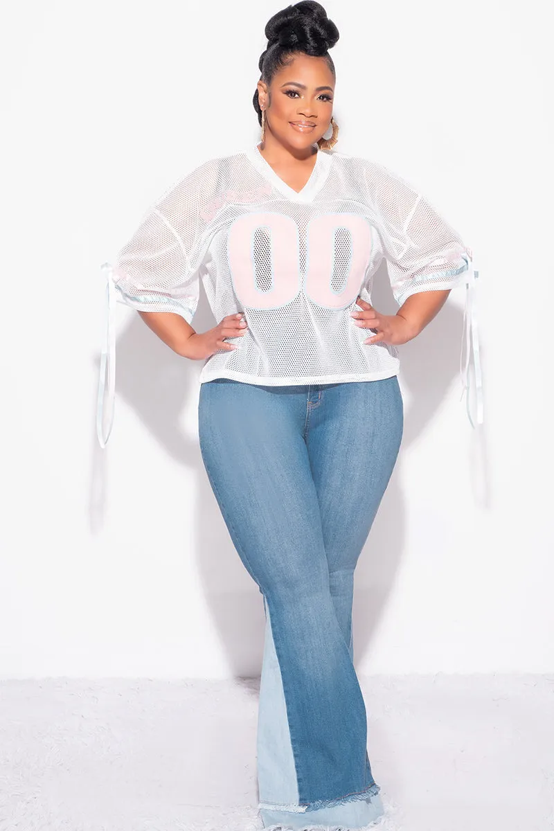 LightweightInsulation Final Sale Plus Size Jersey Top in White, Pink & Light Blue
