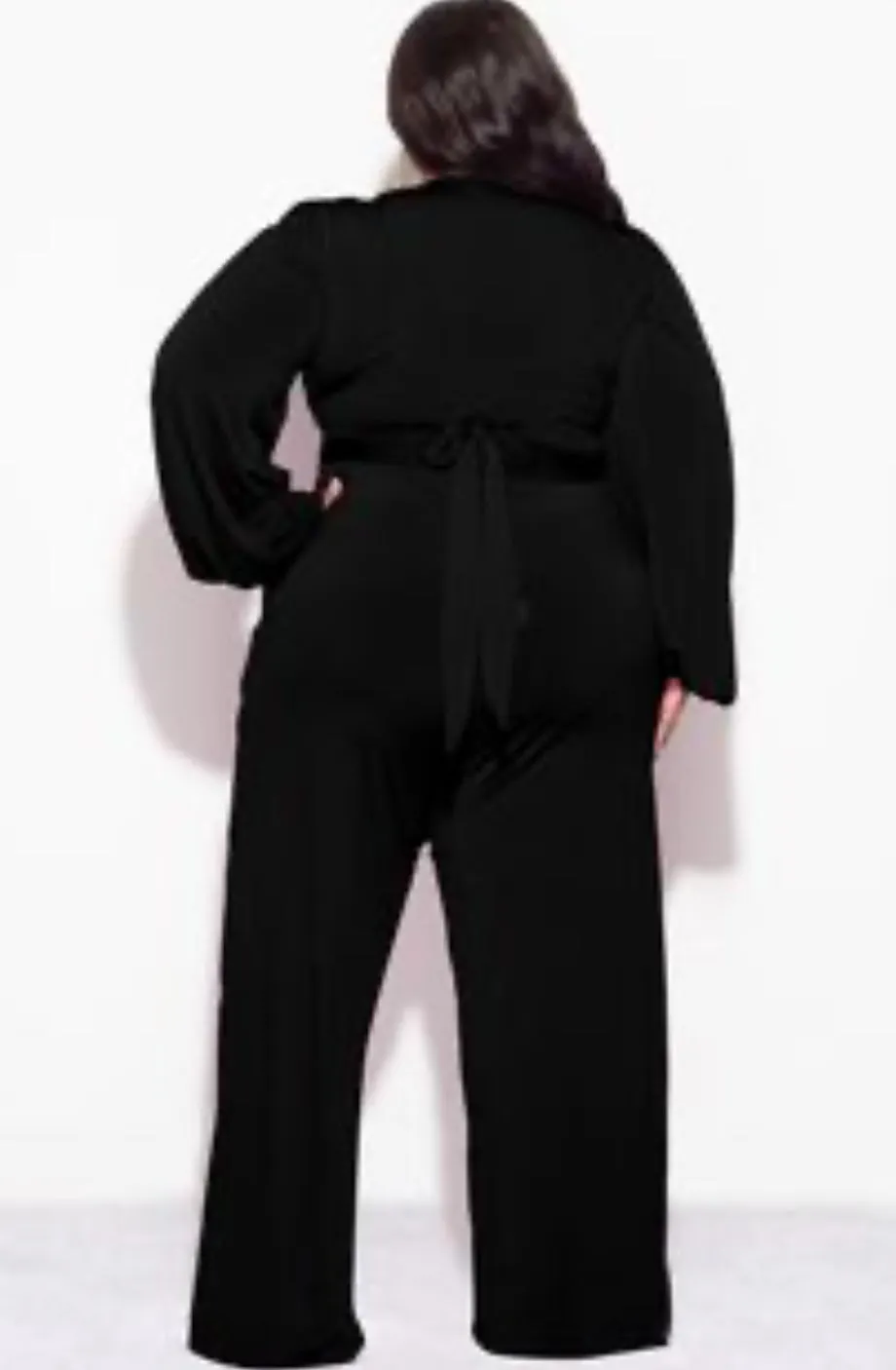 Final Sale Plus Size 2pc Tie Top & Pants in Black Windproof Design Body Friendly
