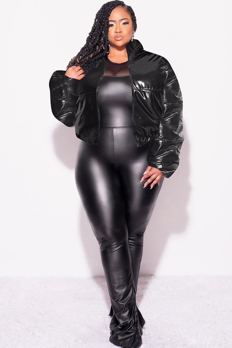 Day Ready Final Sale Plus Size Shiny Crop Puffer Jacket in Black