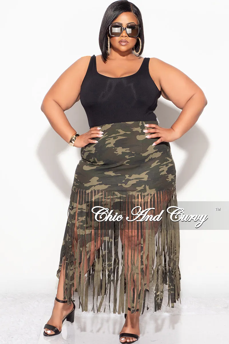 Ultra Soft Inner Layer Final Sale Plus Size Fringe Skirt in Camouflage Print