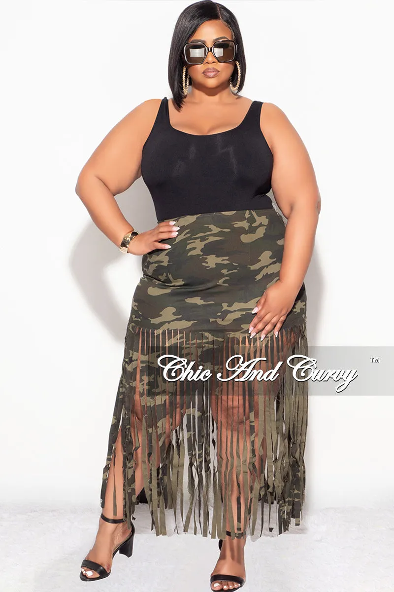 Final Sale Plus Size Fringe Skirt in Camouflage Print Clean Finish Chic Fit