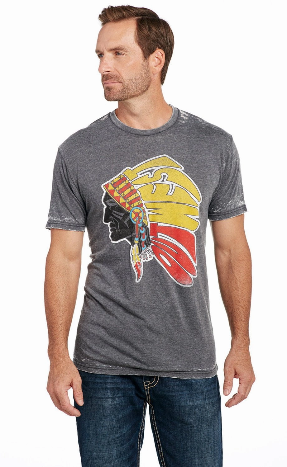 Cowboy Up Mens Out West Tee Vintage Grey Cotton Blend S/S T-Shirt Comfy Essentials