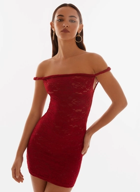 Happy Fit Arabella Lace Twist Shoulder Mini Dress - Red