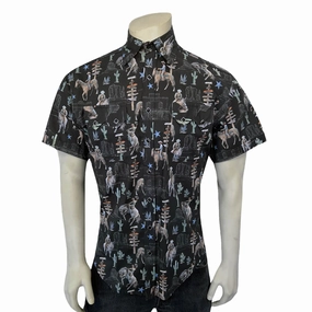 Lace Accent Layering Piece Rockmount Mens Cactus and Cowboys Black 100% Cotton S/S Shirt