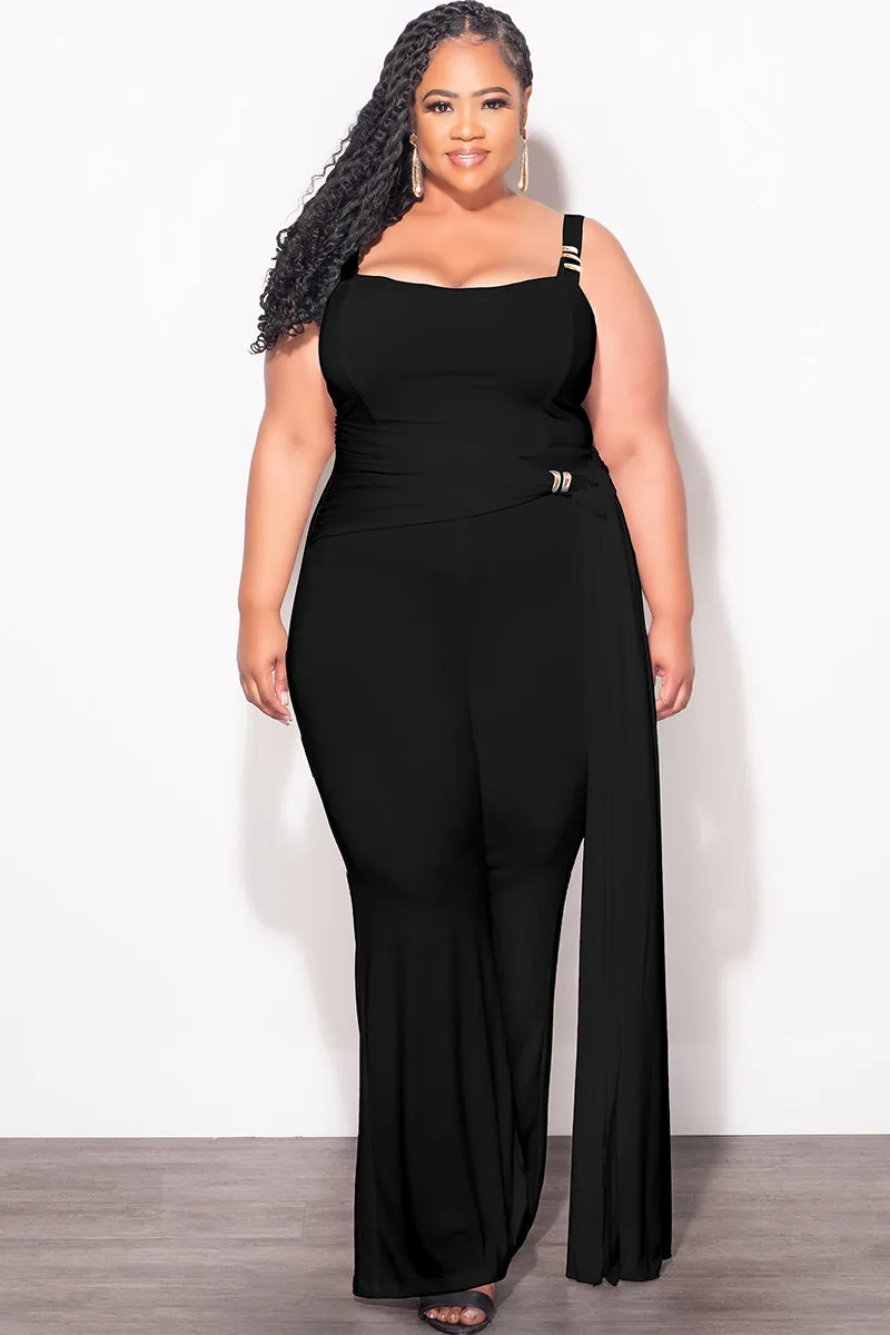 Final Sale Plus Size Jumpsuit with Gold Detail and a Sash in Black Light Fit Wear