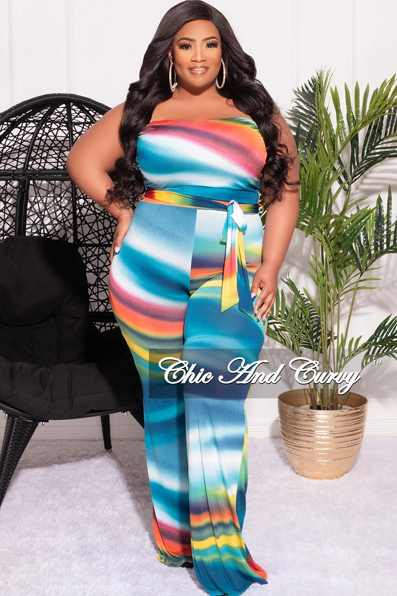 Final Sale Plus Size 2pc Set Tube Top and Belted Pants in Multi-Color Print Body Movement Hygienic Inner Layer