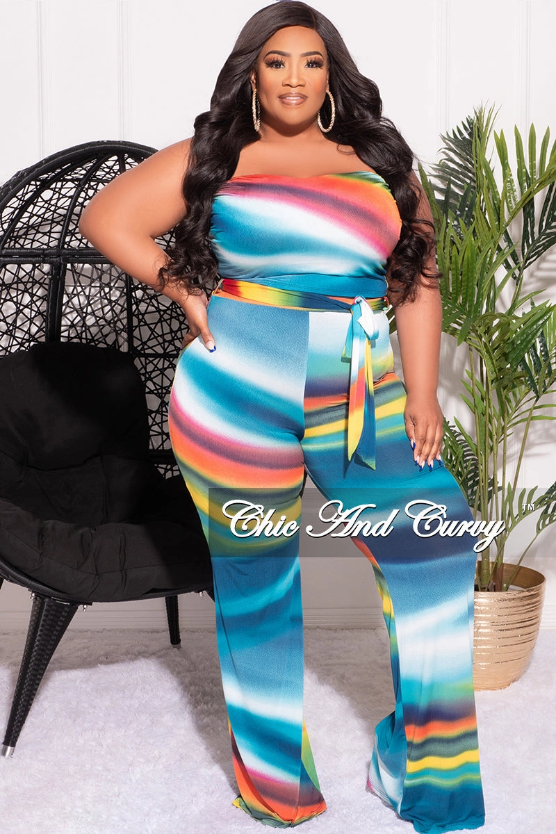 Final Sale Plus Size 2pc Set Tube Top and Belted Pants in Multi-Color Print Flex Fit Design Thermal regulation